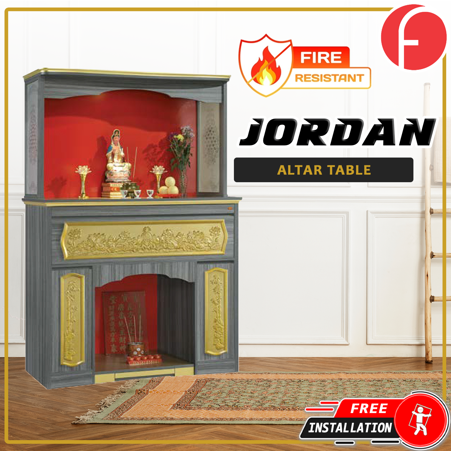 Jordan Oriental Altar Table with Top Altar Cabinet Fire Resistant Altar Cabinet