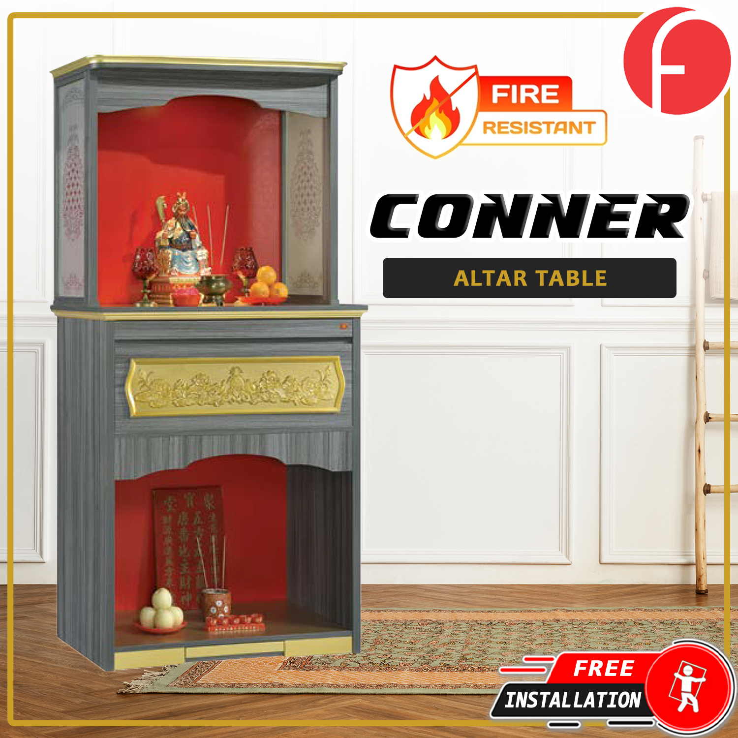 Conner Oriental Altar Table with Top Altar Cabinet Fire Resistant Altar Cabinet
