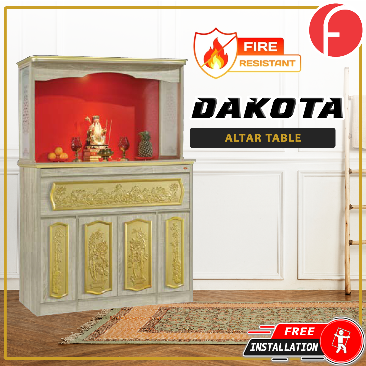 Dakota Oriental Altar Table with Top Altar Cabinet Fire Resistant Altar Cabinet