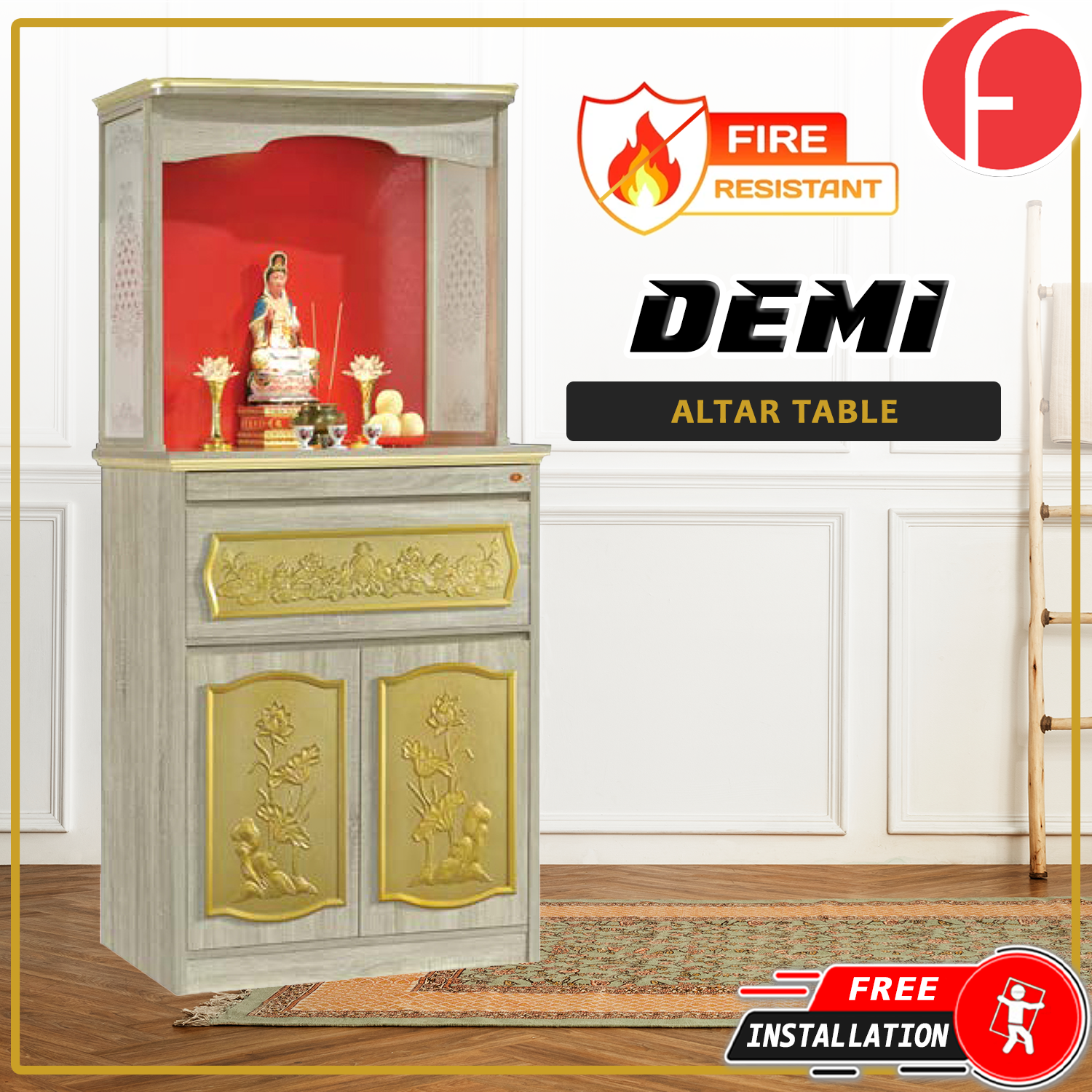 Demi Oriental Altar Table with Top Altar Cabinet Fire Resistant Altar Cabinet