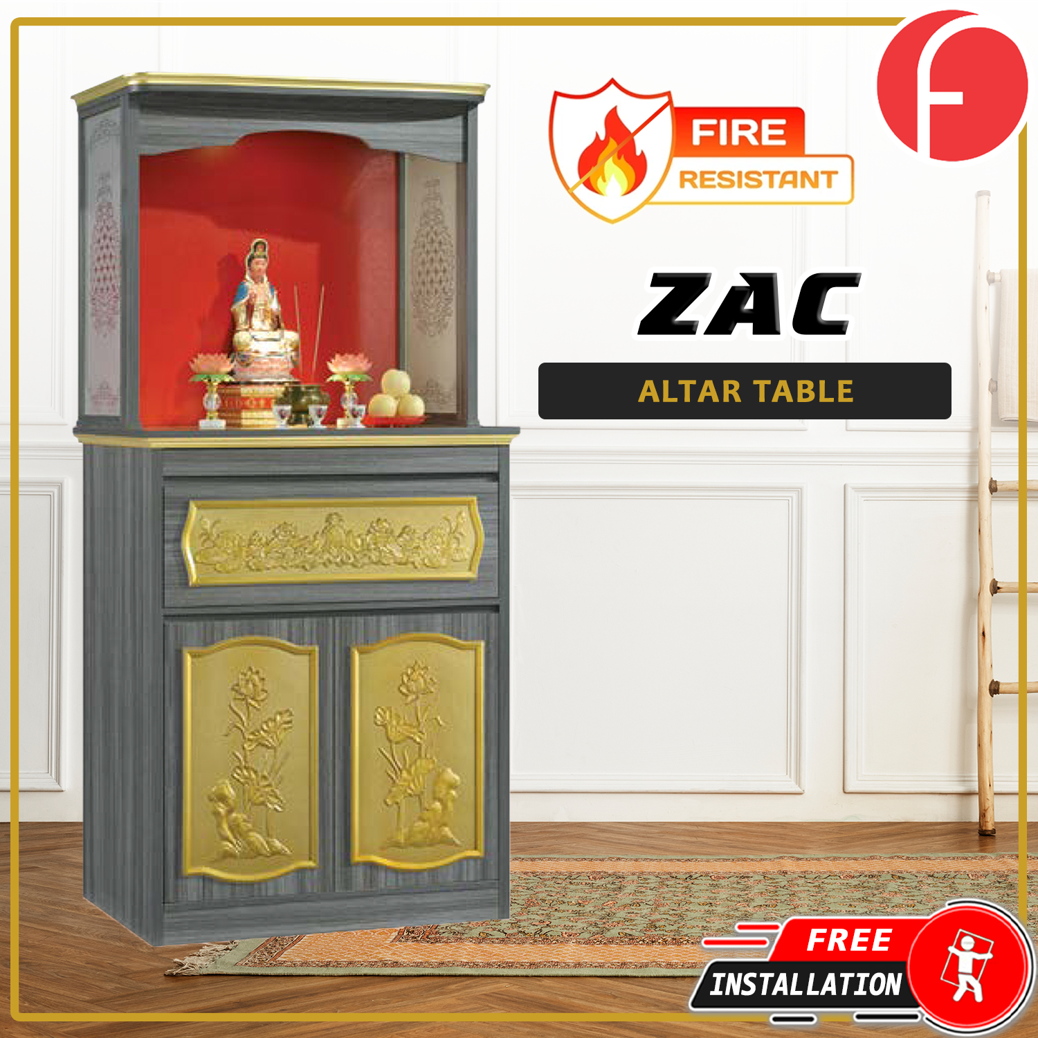 Zac Oriental Altar Table with Top Altar Cabinet Fire Resistant Altar Cabinet