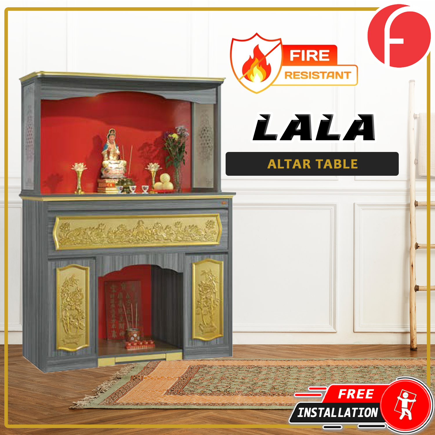 Lala Oriental Altar Table with Top Altar Cabinet Fire Resistant Altar Cabinet