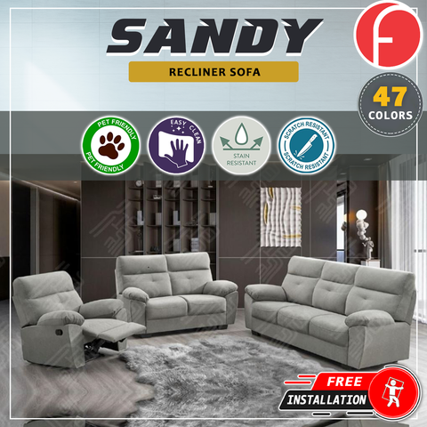 Image of Sandy 1/2/3 Recliner Seater Sofa in 34 Colour - w/ PetFriendly Fabric/Leather