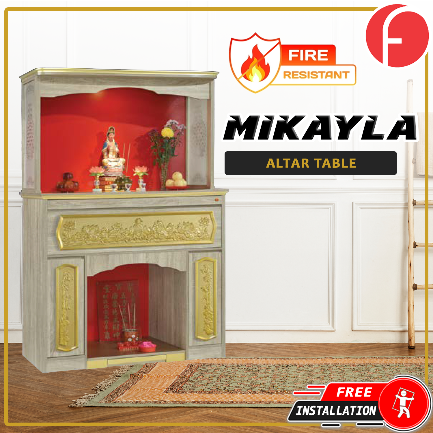 Mikayla Oriental Altar Table with Top Altar Cabinet Fire Resistant Altar Cabinet