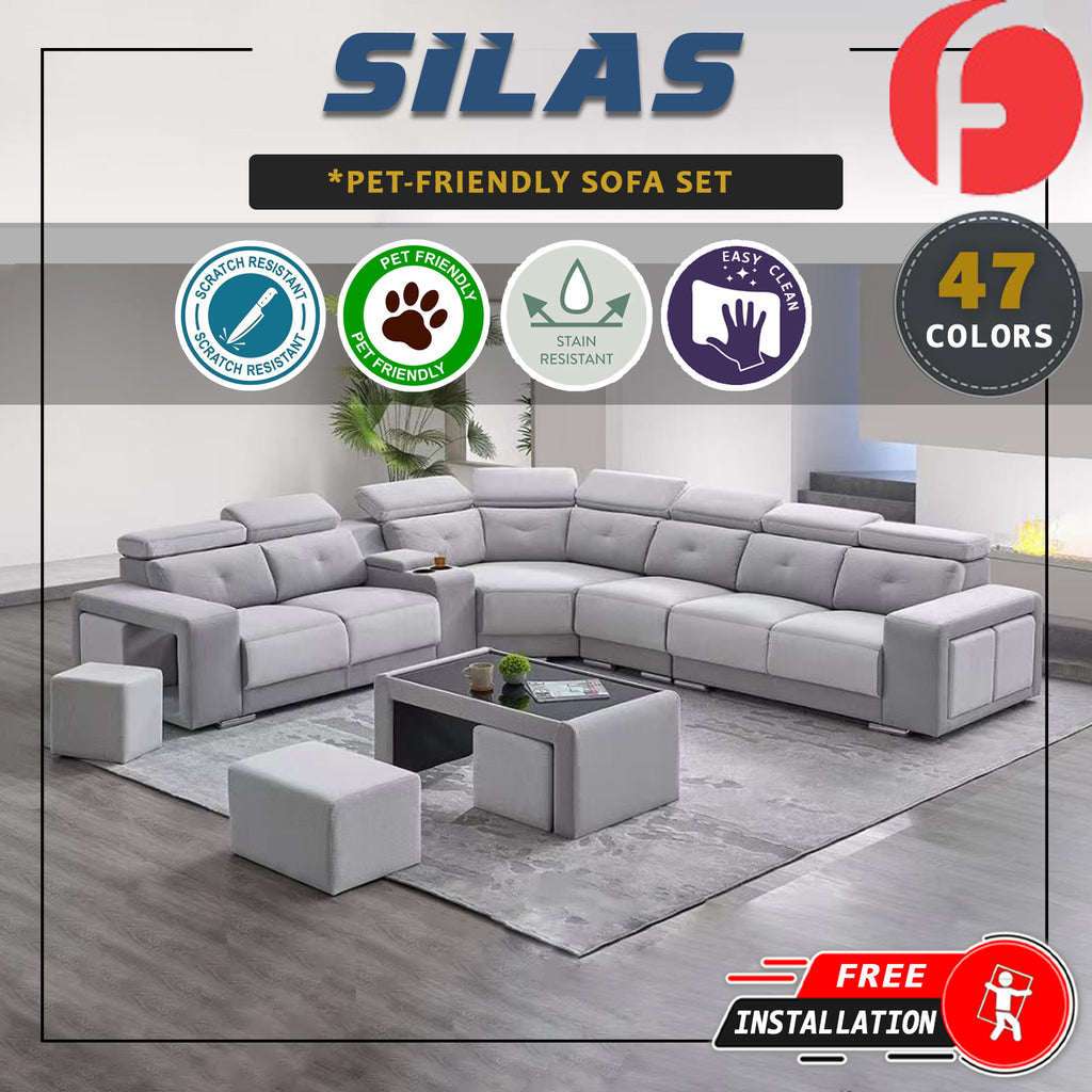Silas Corner Set Sofa Pocket Spring in 47 Colour - w/ PetFriendly Fabric Option