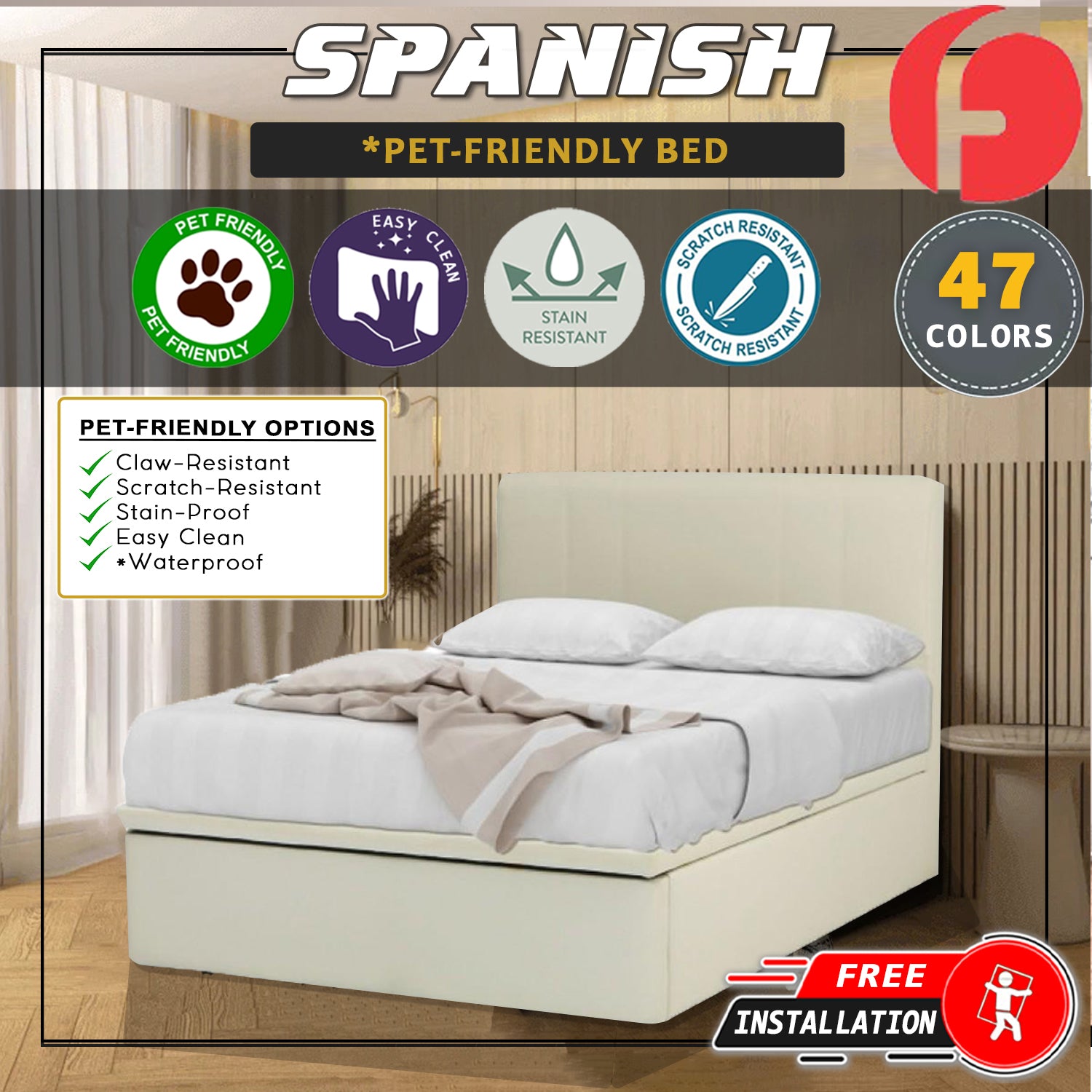 Spanish 14"/16"/18" SBD Storage Bed  w/ PetFriendly Scratch-resist Option/ All Sizes