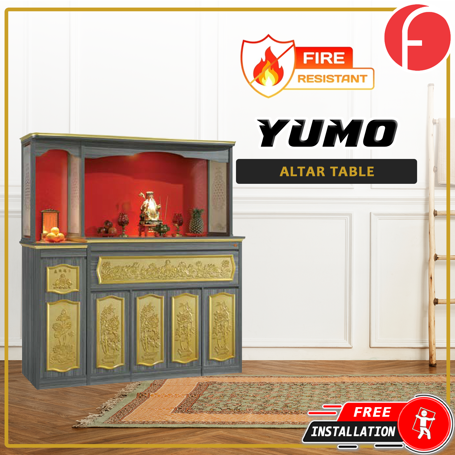 Yumo Oriental Altar Table with Top Altar Cabinet Fire Resistant Altar Cabinet