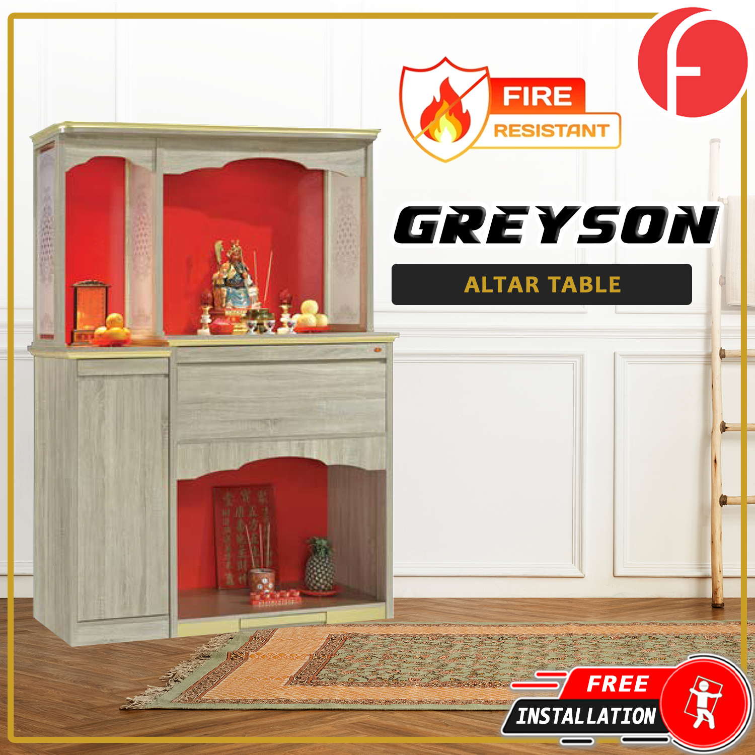 Greyson Oriental Altar Table with Top Altar Cabinet Fire Resistant Altar Cabinet