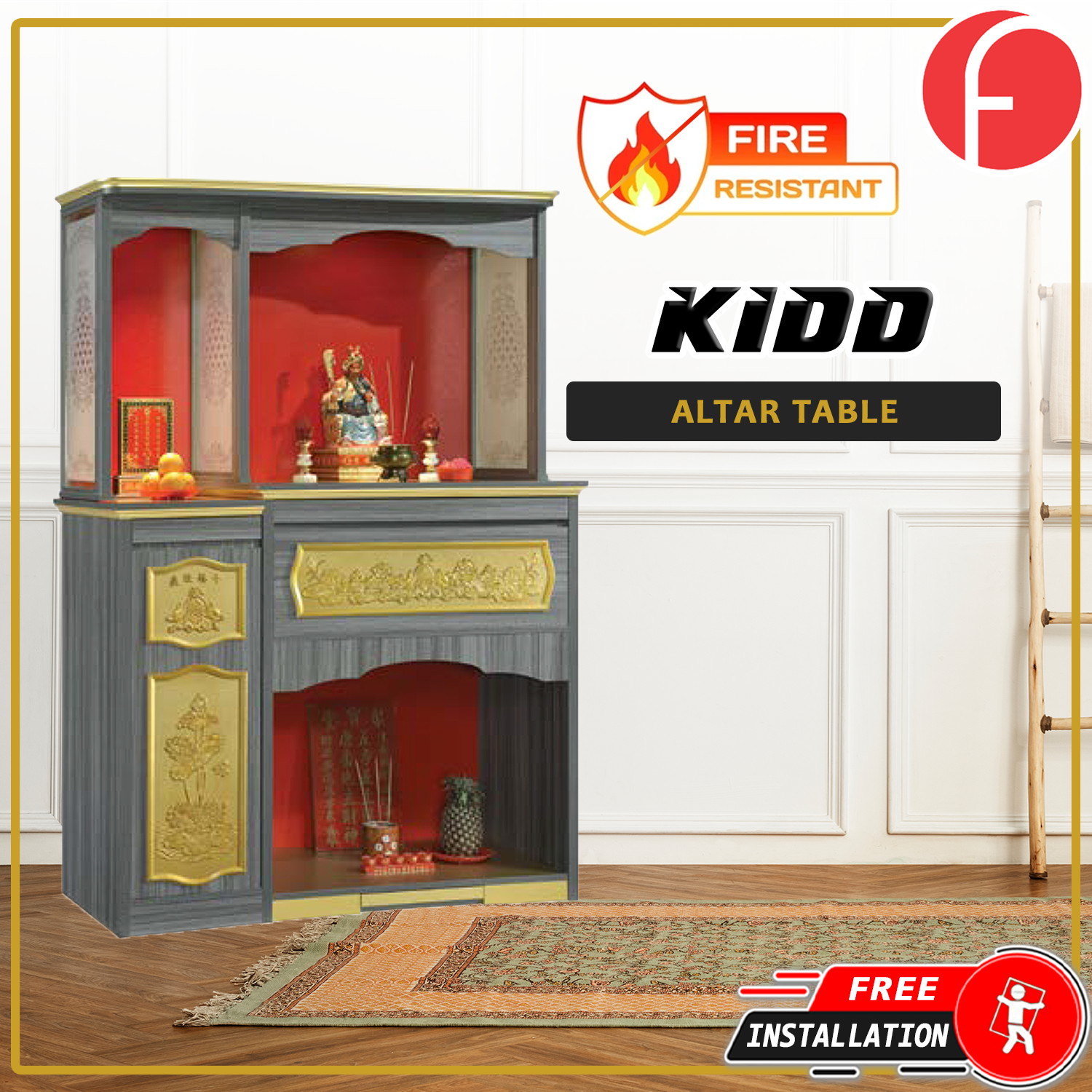 Kidd Oriental Altar Table with Top Altar Cabinet Fire Resistant Altar Cabinet