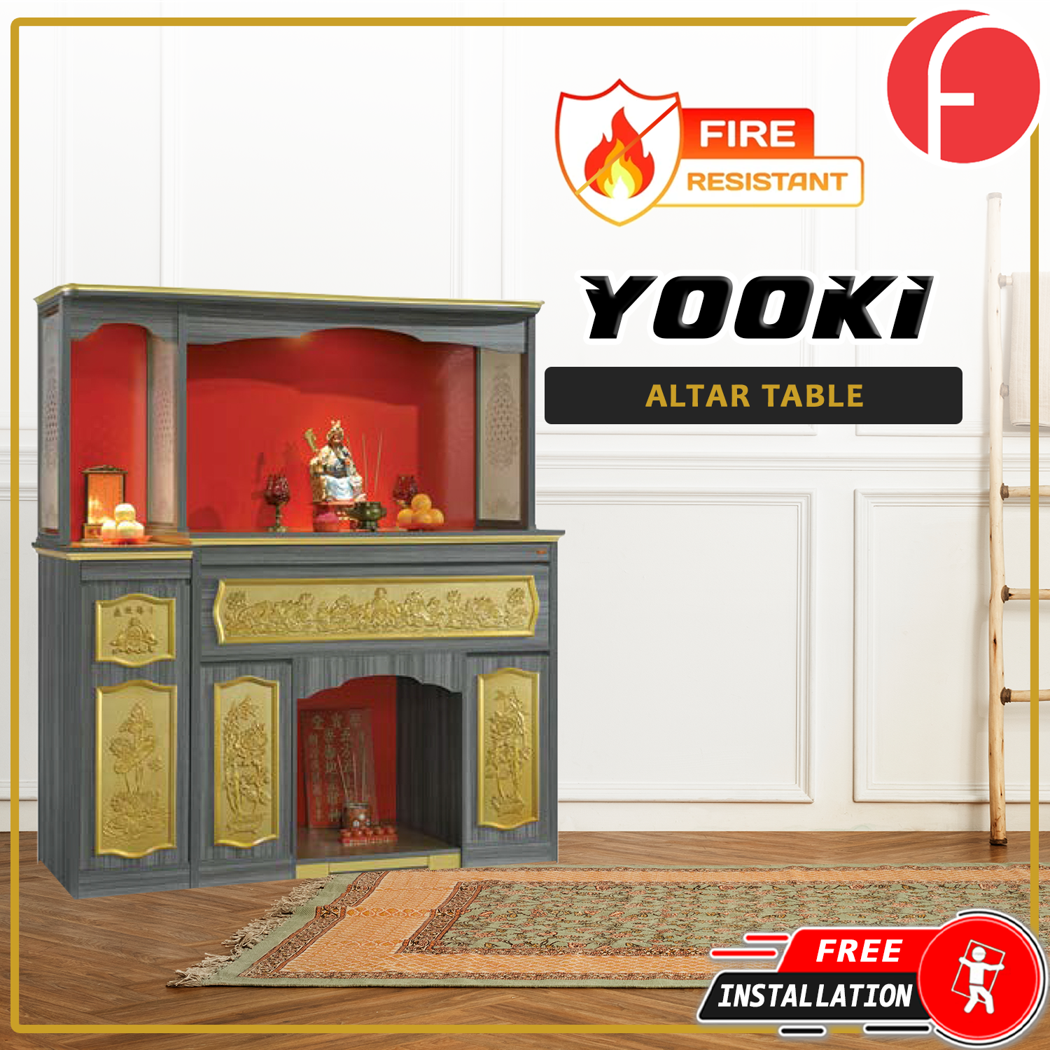 Yooki Oriental Altar Table with Top Altar Cabinet Fire Resistant Altar Cabinet
