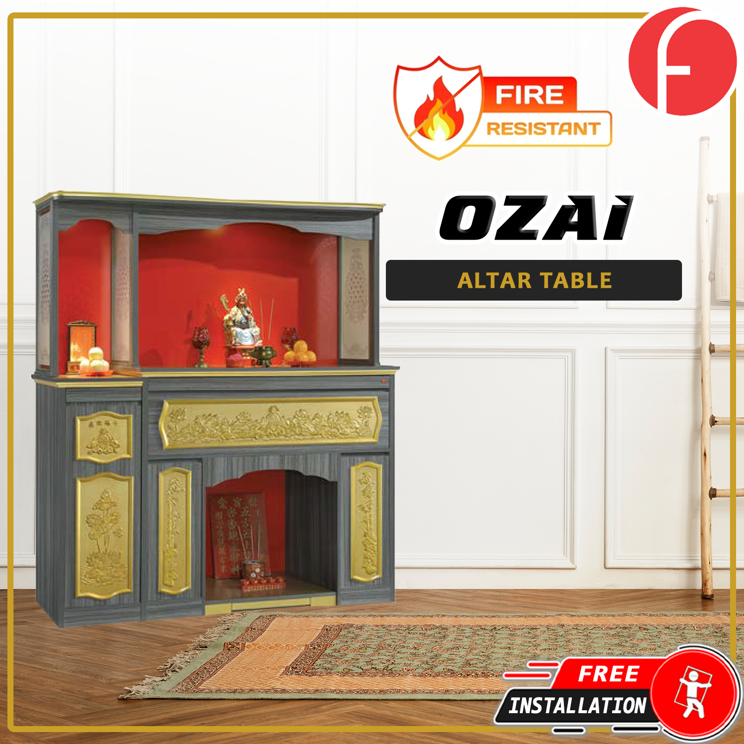 Ozai Oriental Altar Table with Top Altar Cabinet Fire Resistant Altar Cabinet