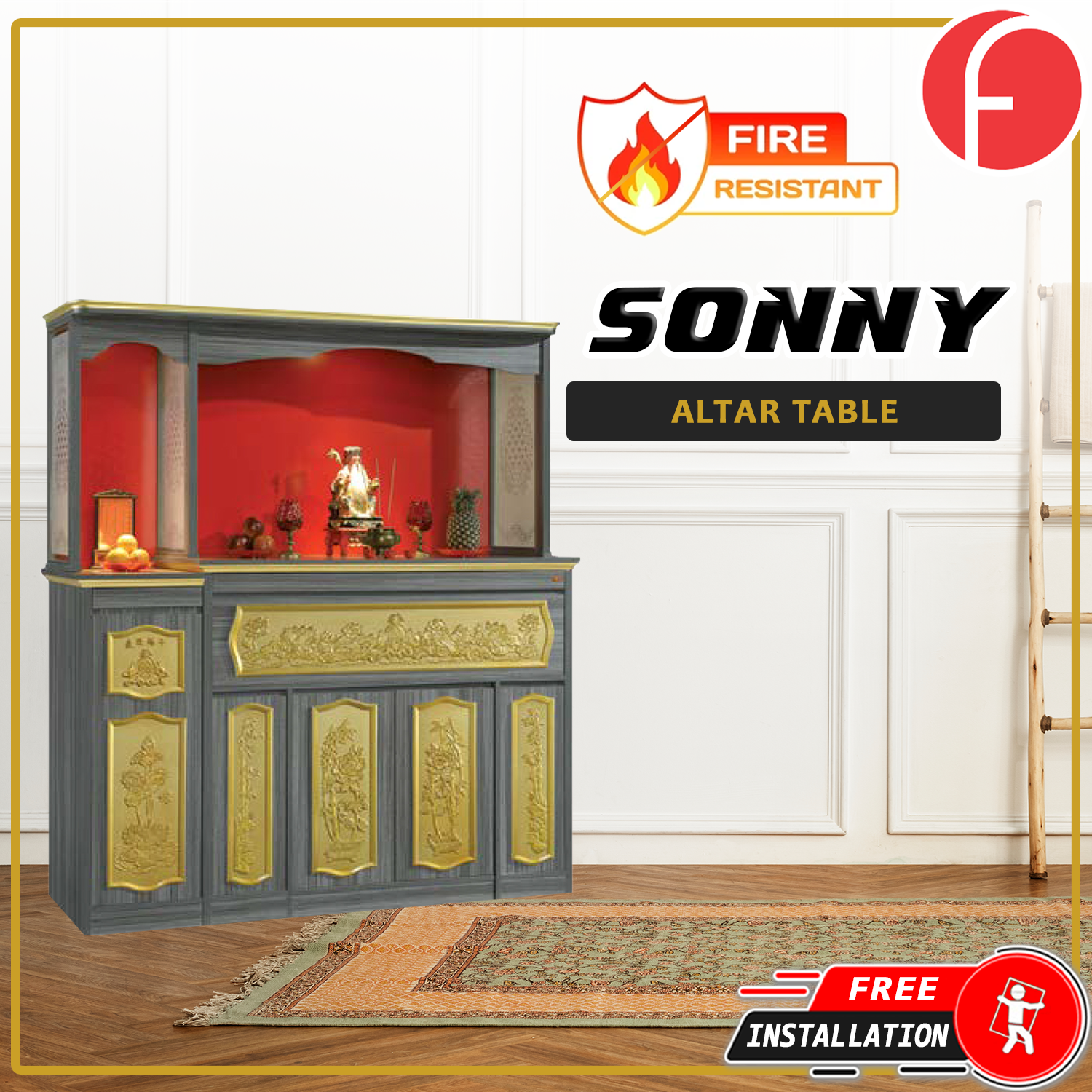 Sonny Oriental Altar Table with Top Altar Cabinet Fire Resistant Altar Cabinet