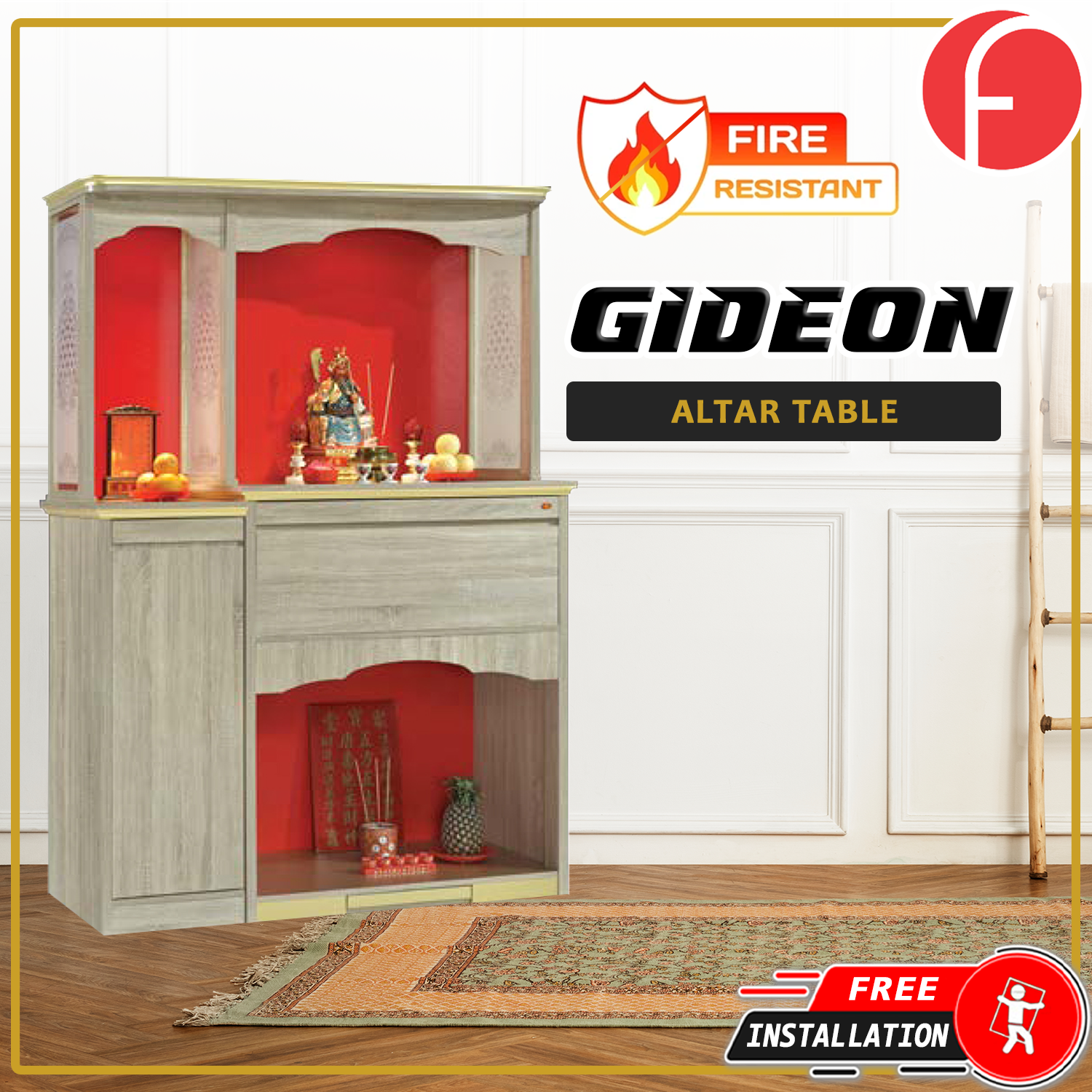 Gideon Oriental Altar Table with Top Altar Cabinet Fire Resistant Altar Cabinet