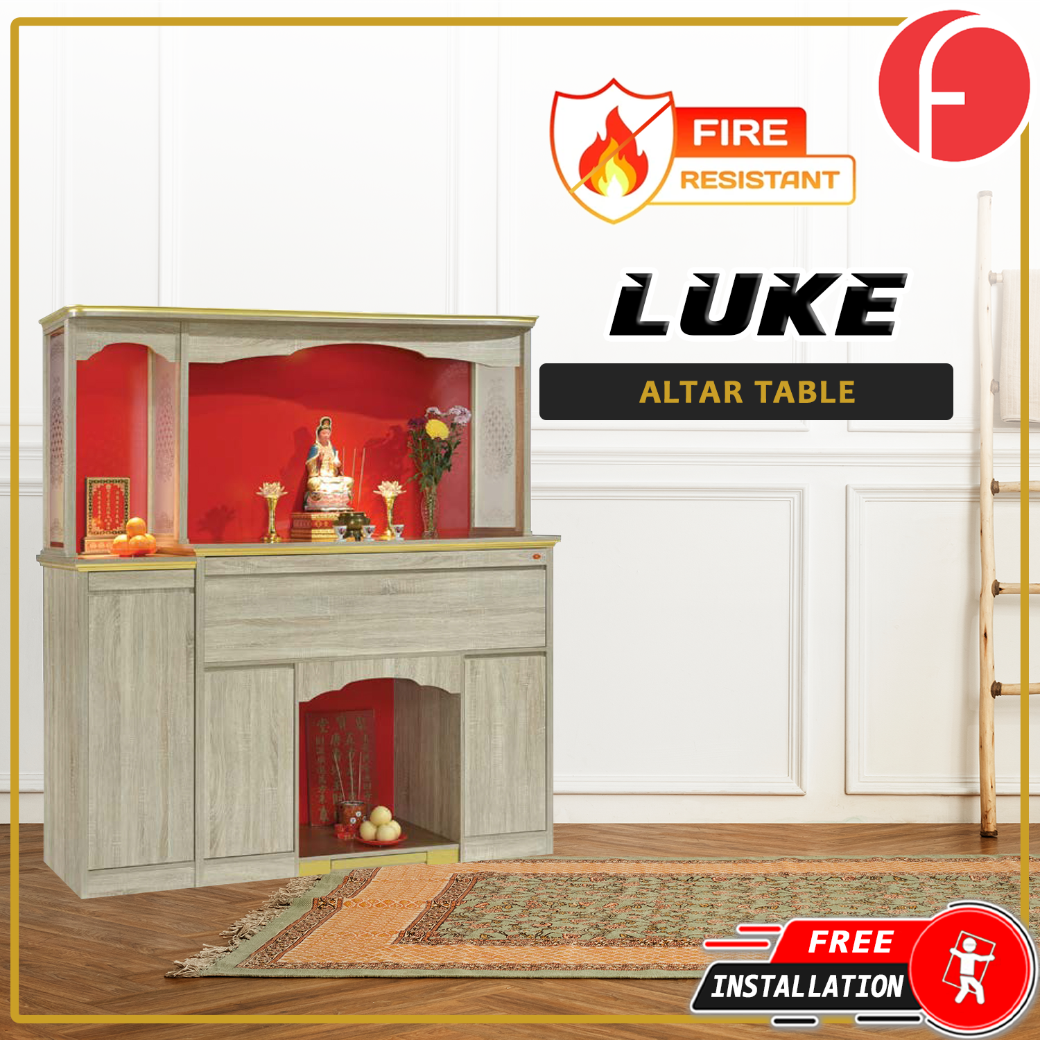 Luke Oriental Altar Table with Top Altar Cabinet Fire Resistant Altar Cabinet
