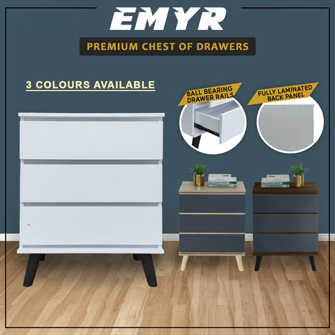 Image of Emyr Premium Chest of Drawers Full Laminated Back Panel in 3 Colours