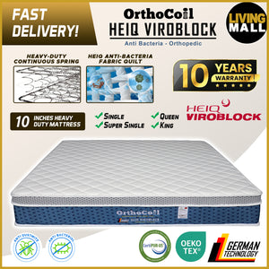 Orthocoil HEIQ Viroblock Anti Bacterial Mattress Pocket Spring - All Sizes Available