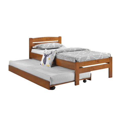 Image of Margy Single Size Solid Rubberwood Bed Frame Flat Plywood Base with Pull-out Bed w/ Mattress Option
