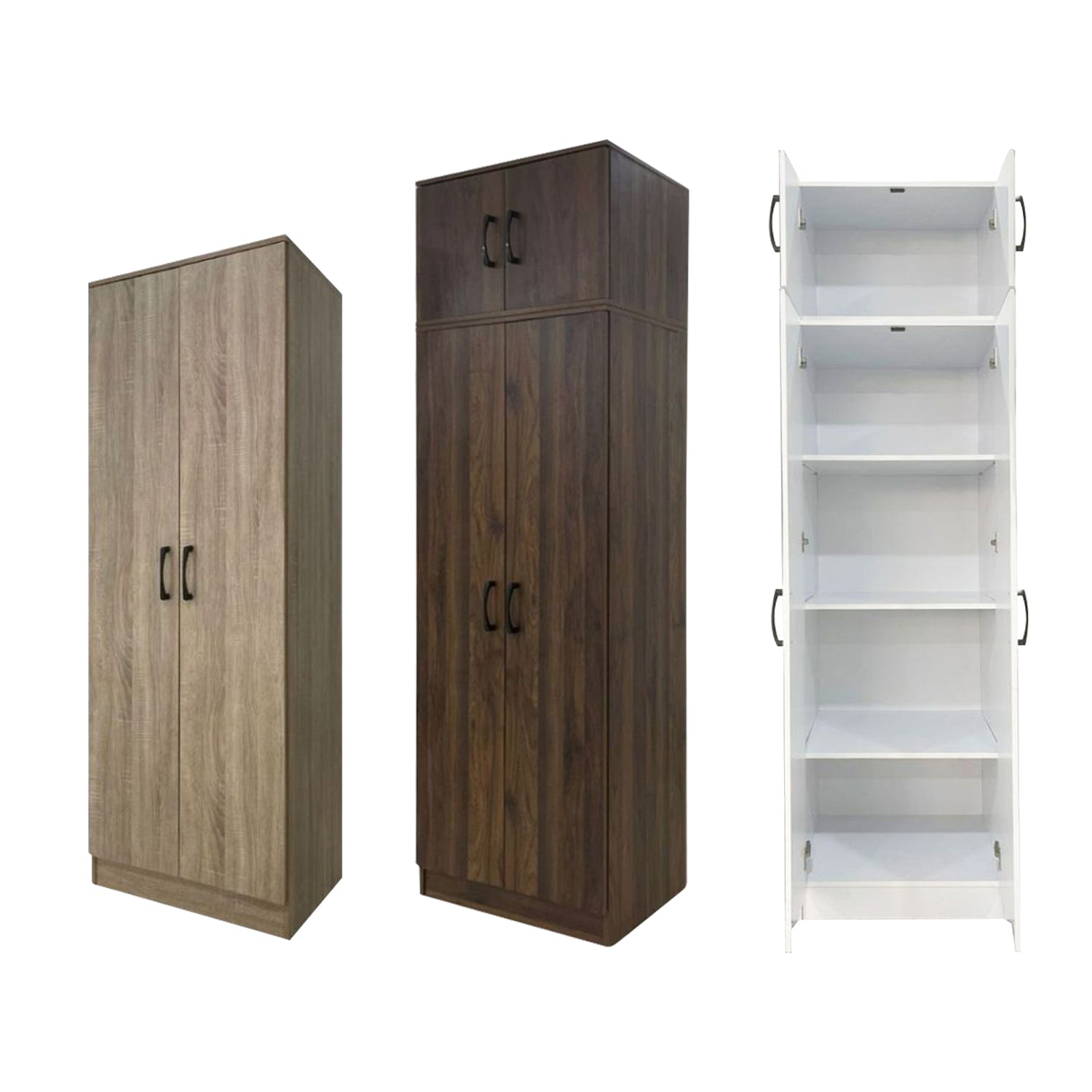Munich Series 2-Door Shelf Wardrobe Soft Closing with TOP Cabinet Add On in 3 Colours