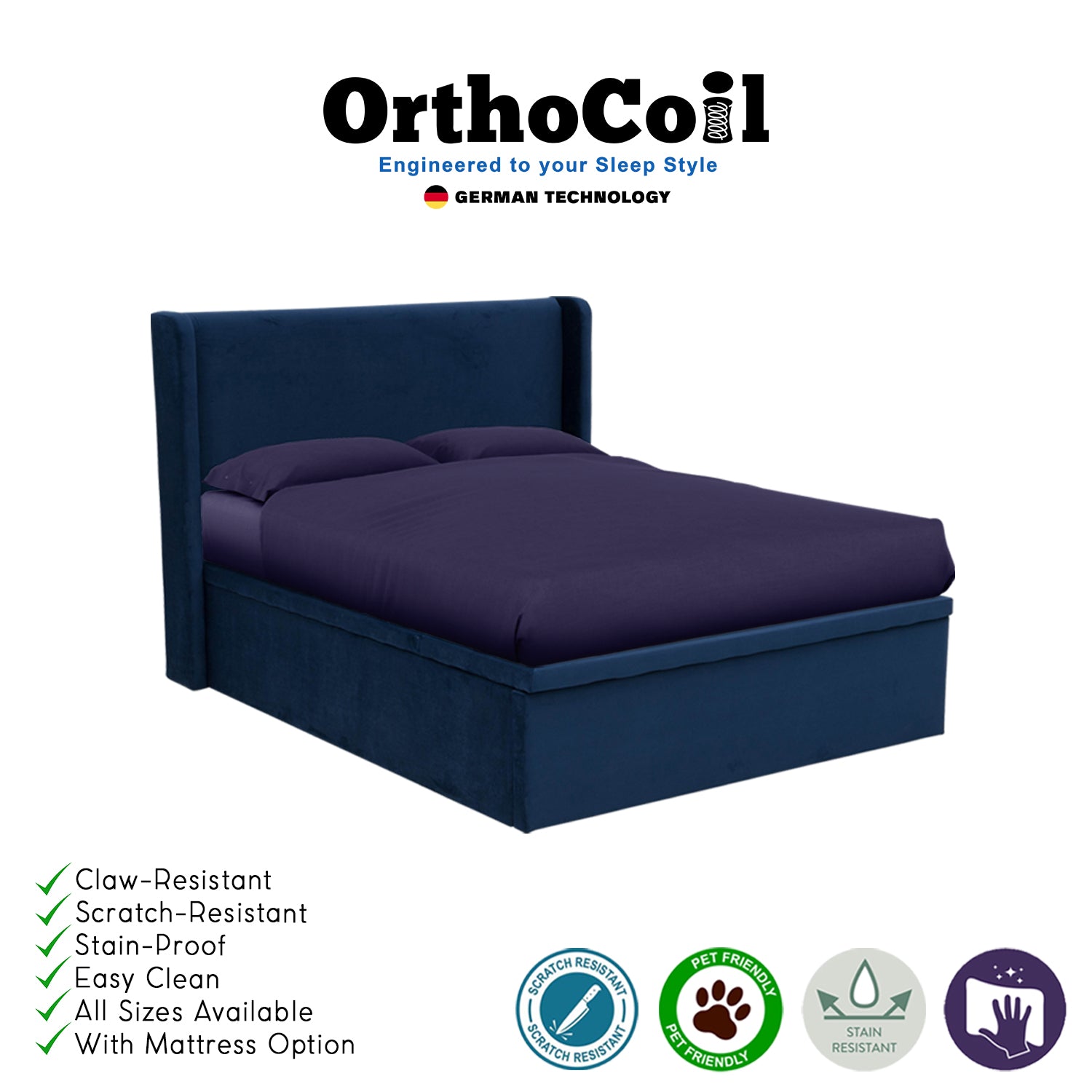 OrthoCoil Rozzy 14" SBD Storage Bed Pet Friendly Scratch-Resistant Fabric - With Mattress Add-On