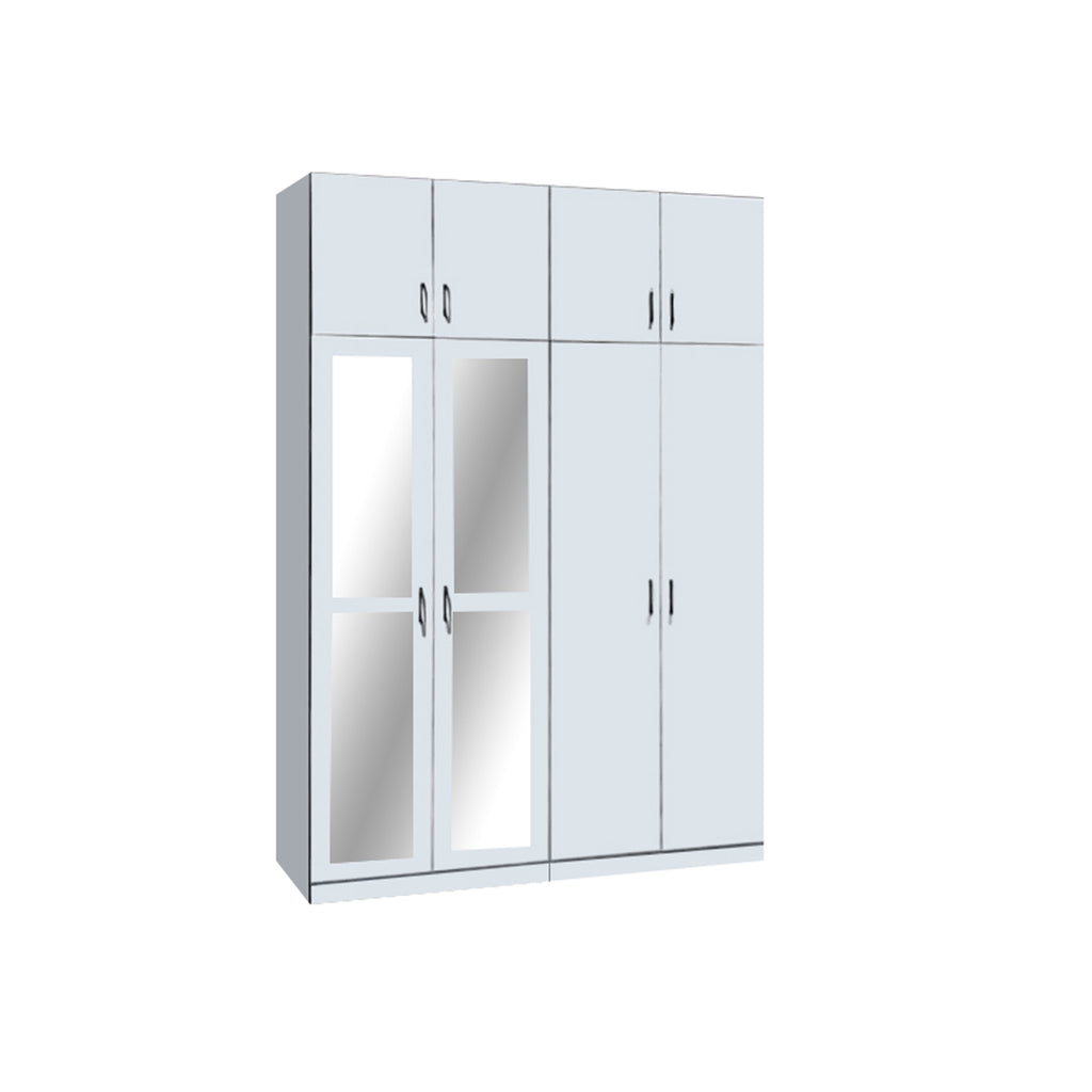 Merel 4-Doors Wardrobe with Internal Drawers and Top Cabinet in 3 Colours