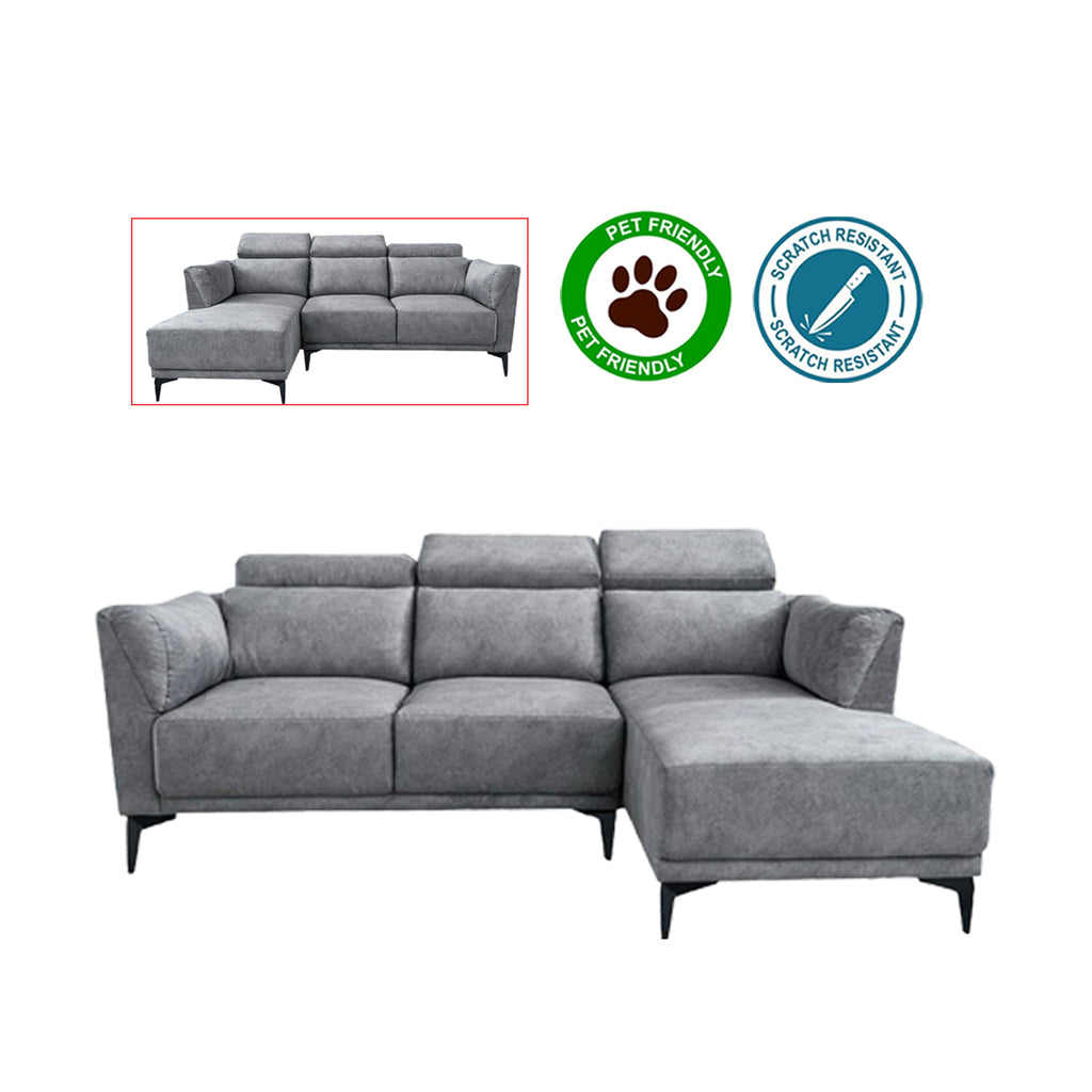 Edriel 2/3-Seater L-Shaped Sofa Scratch-Proof Upholstered Pet-Friendly in 50 Colors