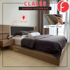Claire Platform Bed Japanese Tatami Bedframe in Queen/King Size with Storage & Led Light