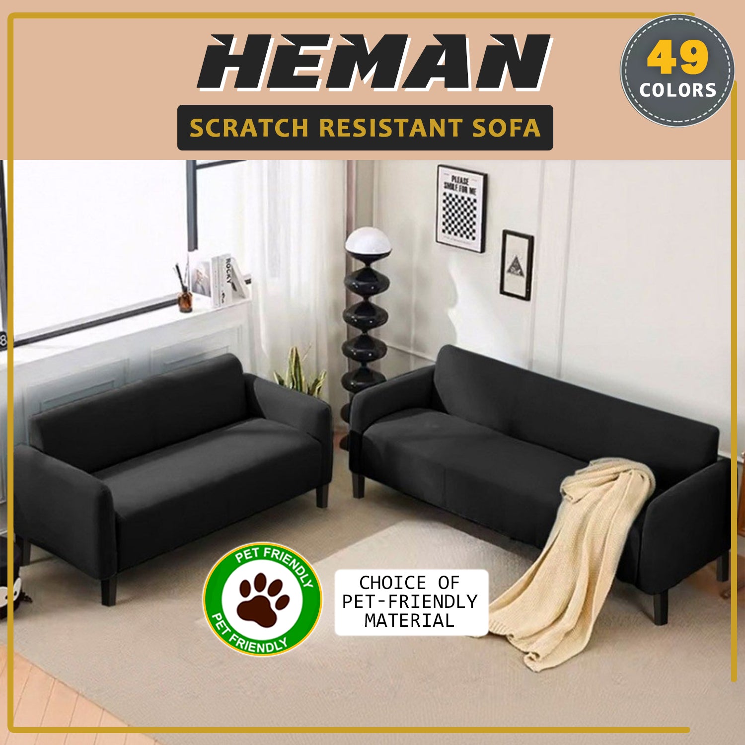 Heman 2-Seater/3-Seater Modern Sofa - w/ PetFriendly Scratchproof Option