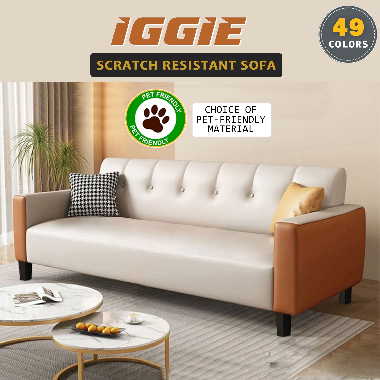 Iggie 2-Seater/3-Seater Back Support Sofa - w/ PetFriendly Scratch-Resistant Option
