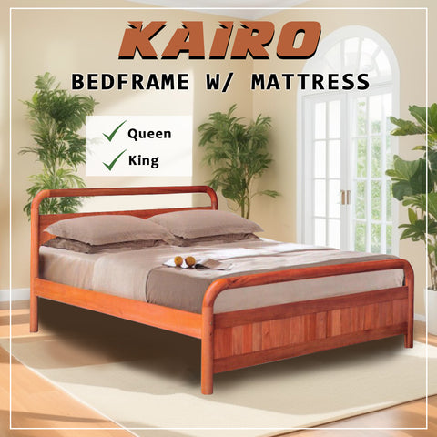 Image of Kairo Queen/King Solid Rubberwood Bed Frame w/ Underbed Space in Cherry Color - With Mattress Option