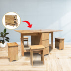 Kervin 1+4 Solid Wood Foldable Dining Set with Table and Stool - Foldable Space Saving