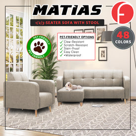 Matias 1/2/3-Seater Sofa with Stool High Density Foam w/ PetFriendly Options