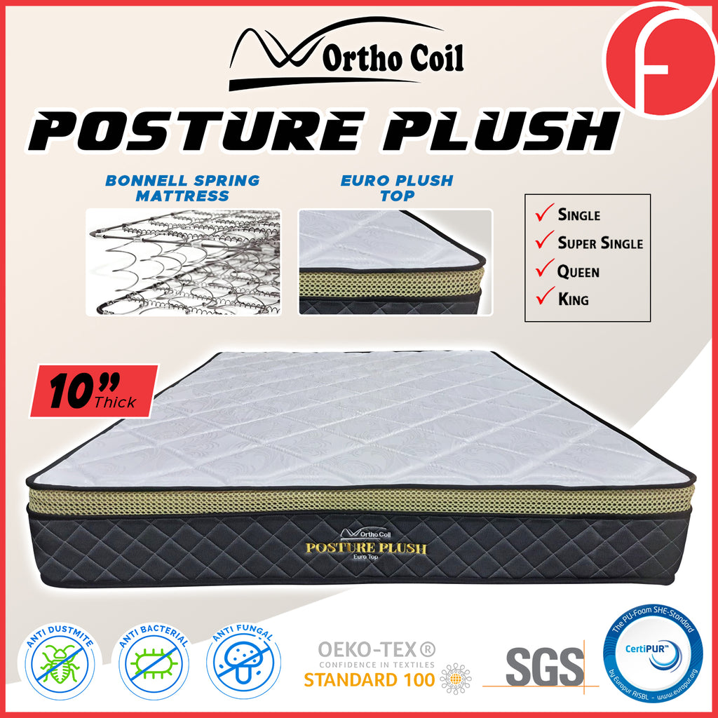 Orthocoil 10" Posture Plush Euro Top Mattress Bonnell Spring Mattress - All Size