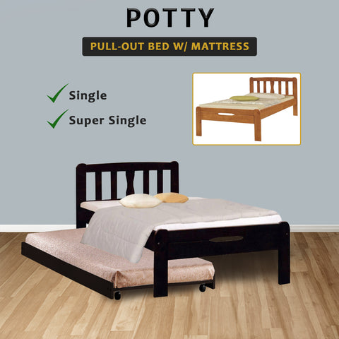 Image of Potty Pull-Out Bed Single/Super Single Solid Rubberwood BedFrame w/ Mattress Option