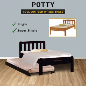 Potty Pull-Out Bed Single/Super Single Solid Rubberwood BedFrame w/ Mattress Option