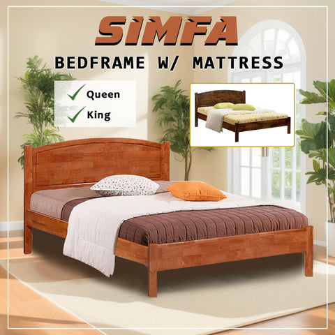 Image of Simfa Queen/King Solid Rubberwood Bed Frame w/ Underbed Space - With Mattress Option