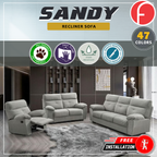 Sandy 1/2/3 Recliner Seater Sofa in 34 Colour - w/ PetFriendly Fabric/Leather