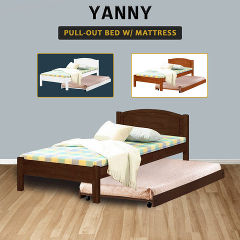 Image of Yanny Pull-Out Bed Single, Super Single Solid Rubberwood Bed Frame w/ Mattress Option