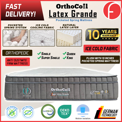 Image of Orthocoil 13" Latex Grande Ice-Cold Fabric Mattress Pocketed Spring Mattress - All Size