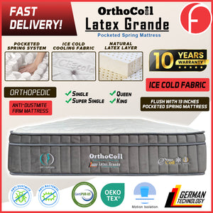 Orthocoil 13" Latex Grande Ice-Cold Fabric Mattress Pocketed Spring Mattress - All Size