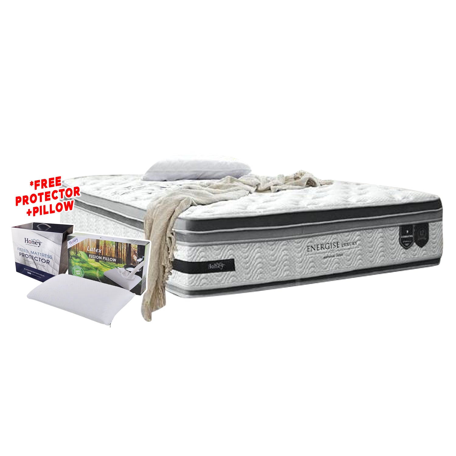Honey Energise Luxury 15" Anti-Static 7-Zone Pocket Spring Mattress w/ FREE PILLOW - All Sizes