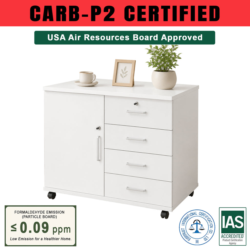 KIERA MOBILE MULTI PURPOSE CABINET w/ Drawers CARB-P2 Low Formaldehyde Board