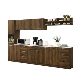 Hallie Series Modular Kitchen Cabinet Melamine Panel Top with Hanging Cabinet in Brown & Natural Color.