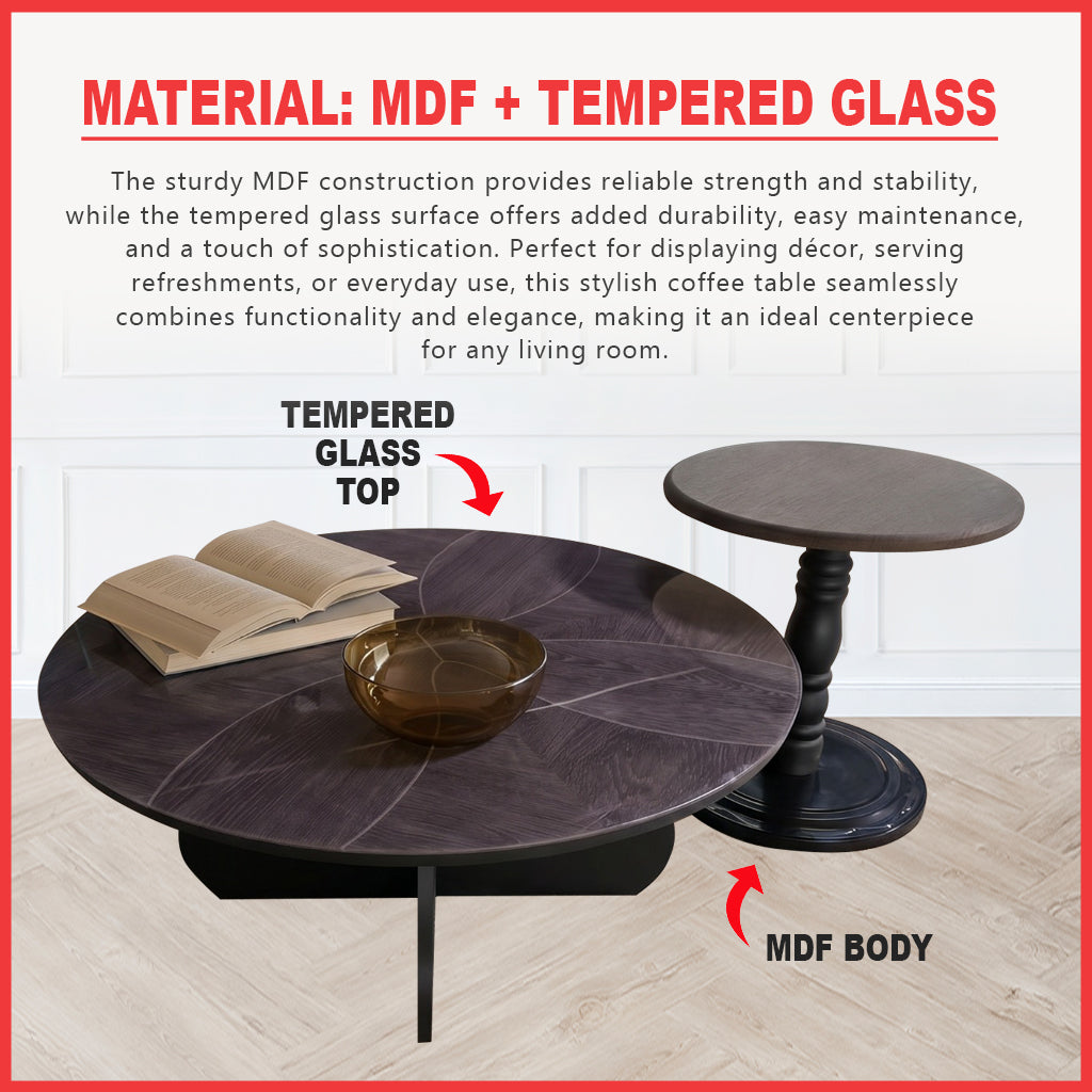 LEVIE Premium Coffee Center Table 2-Piece Set with Tempered Glass Table Top