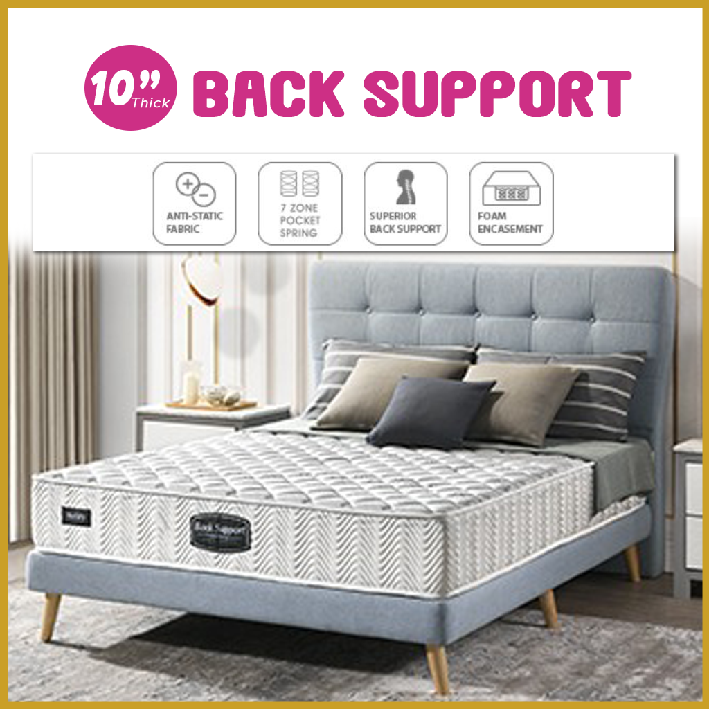 Honey Back Support 10" Mattress Anti-Static 7-Zone Pocket Spring - All Sizes Available