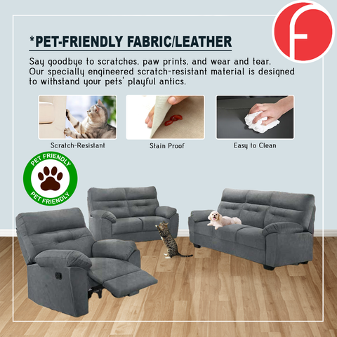Image of Kevin Recliner Sofa in 34 Colour - w/ PetFriendly Fabric/Leather