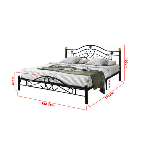 Image of Leemi King Size Metal Bed Frame in Black Colour with Mattress Option