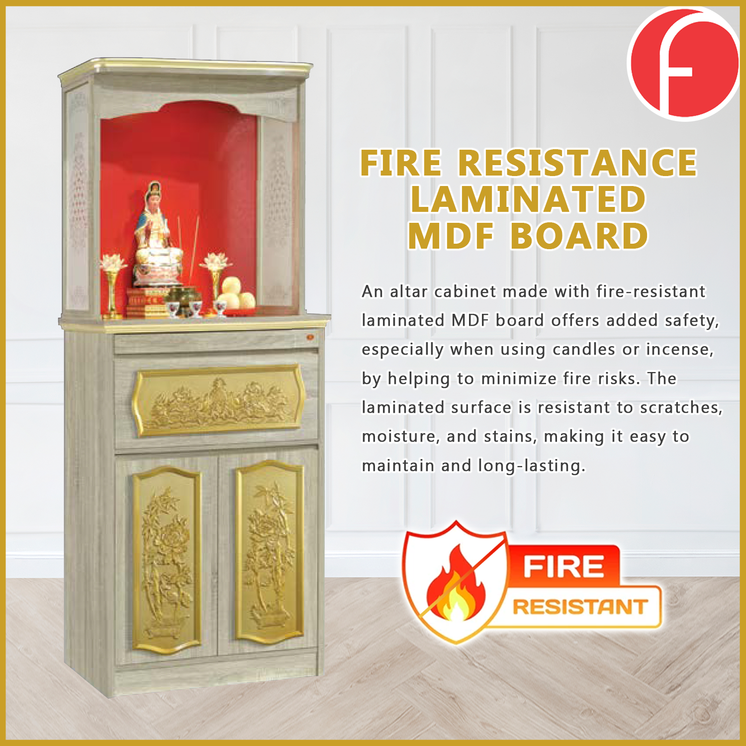 Whitney Oriental Altar Table with Top Altar Cabinet Fire Resistant Altar Cabinet