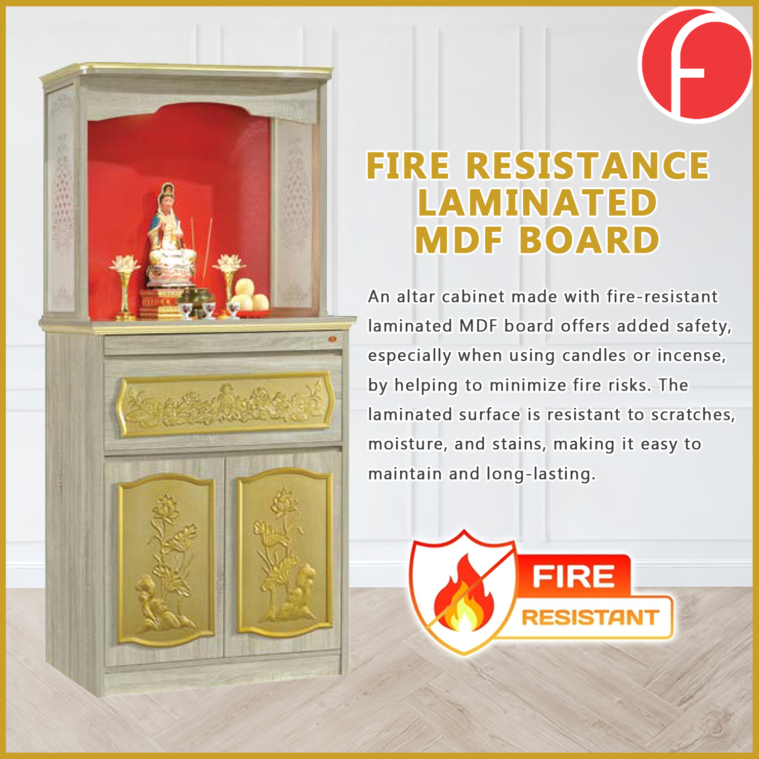 Demi Oriental Altar Table with Top Altar Cabinet Fire Resistant Altar Cabinet