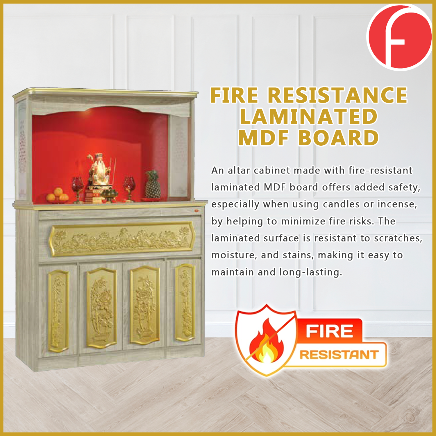 Dakota Oriental Altar Table with Top Altar Cabinet Fire Resistant Altar Cabinet