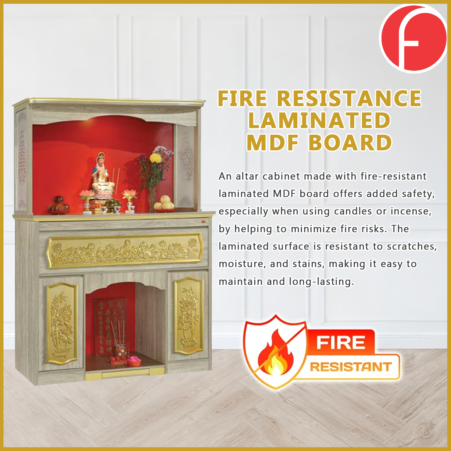 Jen Oriental Altar Table with Top Altar Cabinet Fire Resistant Altar Cabinet